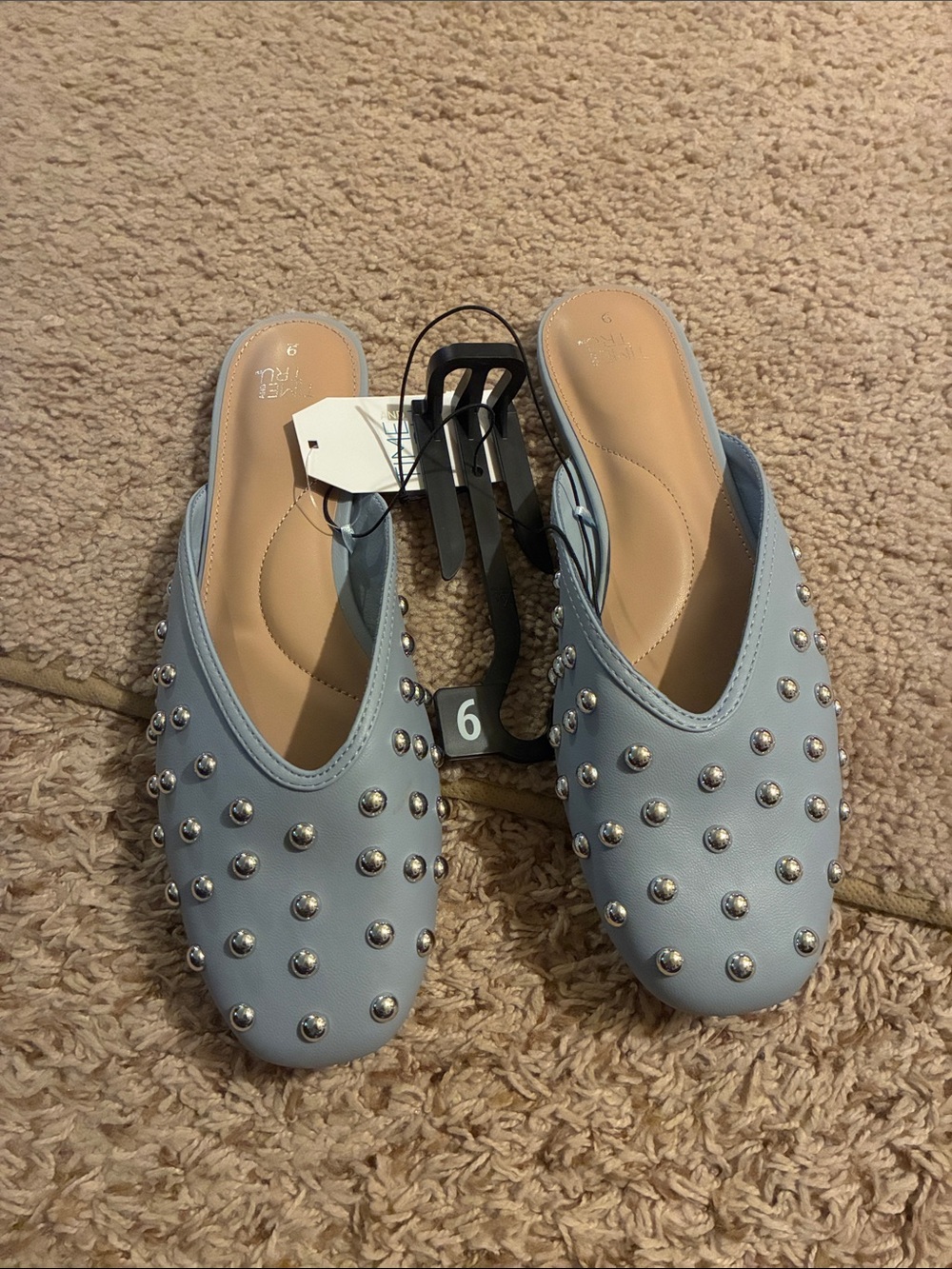 Time and Tru Light Blue Studded Slip-On Mules size 9